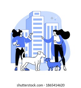 Pet in the big city abstract concept vector illustration. Keeping animal in apartment, pet walking place, dogs convenient city, rules and regulations, cleaning outdoor facility abstract metaphor.