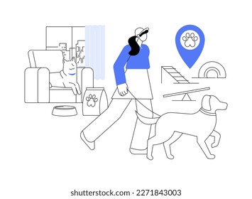 Pet in the big city abstract concept vector illustration. Keeping animal in apartment, pet walking place, dogs convenient city, rules and regulations, cleaning outdoor facility abstract metaphor.