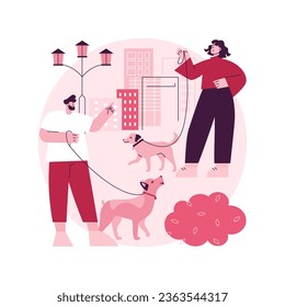 Pet in the big city abstract concept vector illustration. Keeping animal in apartment, pet walking place, dogs convenient city, rules and regulations, cleaning outdoor facility abstract metaphor.