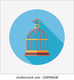 Pet bird cage flat icon with long shadow, eps10