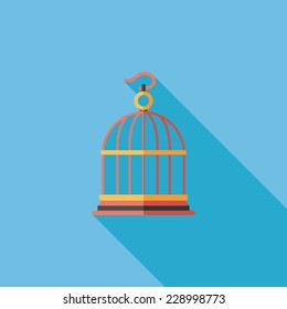 Pet bird cage flat icon with long shadow, eps10