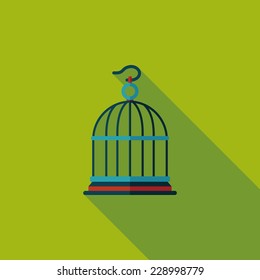 Pet Bird Cage Flat Icon With Long Shadow, Eps10