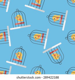 Pet bird cage flat icon, eps10 seamless pattern background