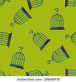 Pet bird cage flat icon, eps10 seamless pattern background