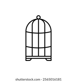 Pet bird cage vector line icon isolated on white background. trendy and modern design