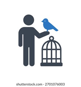 Pet bird handling Icon Isolated On White Background 
