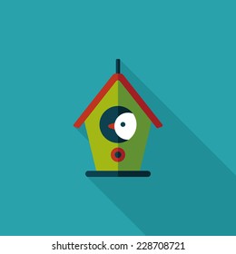 Pet bird house flat icon with long shadow,eps10
