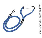 Pet blue leash element vector design on white background illustration for cliparts, sticker, print, pet shop.