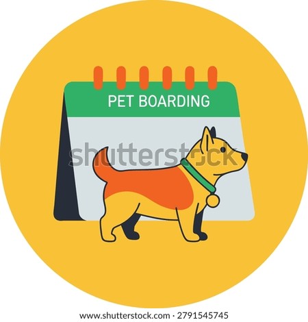 Pet Boarding Hotel Booking Icon with Dog and Calendar Illustration