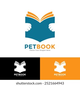 Pet book paw logo vector design. This is suitable for the education industry or school book business, ready for you to use as needed