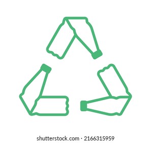 Pet bottle, plastic bottle recycle icon. Logo of bottle reuse. Symbol of eco rPet polyester bottles recycle and reuse for water and environment. Vector.