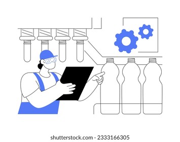 Ilustración vectorial de la producción de botellas de mascotas. Proceso de fabricación de bebidas, agua de sosa, bebidas carbonatadas, preforma de mascotas, industria alimentaria, metáfora abstracta de la producción de bebidas.