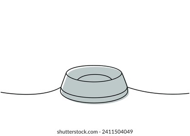 Pet bowl, dog bowl one line colored continuous drawing. Animals accessories, pet toy supplies continuous one line illustration.