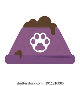 pet bowl with food and paw purple design vector illustration