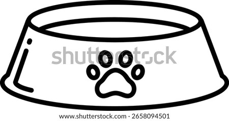 Pet Bowl Icon A simple, yet elegant, line-art illustration of a pet bowl with a paw print, conveying the essence of pet care and domestic animals