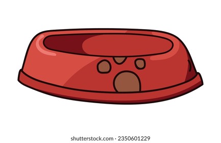 Pet bowl with a paw sign colored doodle vector illustration. Isolated on white background