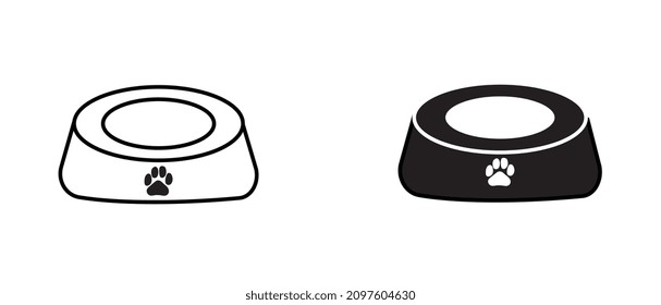 Pet bowls, feeders. Vector icons isolated on white background.