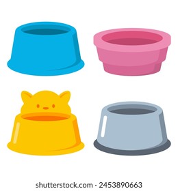 Pet bowls for food and water vector cartoon set isolated on a white background.