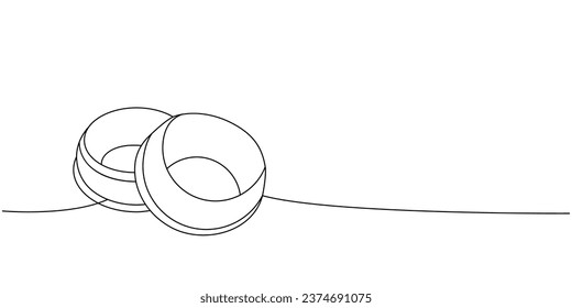 Pet bowls one line continuous drawing. Animals accessories, pet toy supplies continuous one line illustration. Vector minimalist linear illustration.