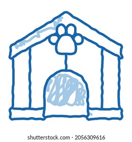 Dibujo de caja de mascotas vector de icono. Dibujo manual de la línea azul del doodle del dibujo del símbolo Caja de mascotas. ilustración de símbolo aislado
