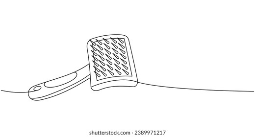 Pet brush, fur remover one line continuous drawing. Animals accessories, pet toy supplies continuous one line illustration.