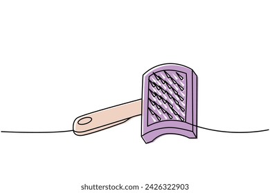 Pet brush, fur remover one line colored continuous drawing. Animals accessories, pet toy supplies continuous one line illustration.