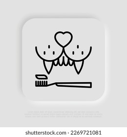 Pet Putzzähne, Putzdienst. Veterinärklinik. Dünne Linie Symbol. Vektorgrafik.