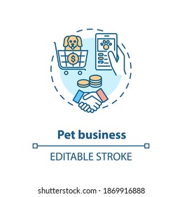 Pet business concept icon. Startup development, small business idea thin line illustration. Online pet shop, animal grooming service. Vector isolated outline RGB color drawing. Editable stroke