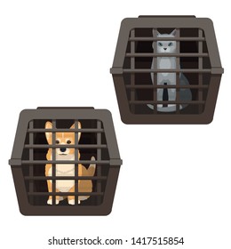 Pet cage vector illustration isolated on white background. Travelling with pets.