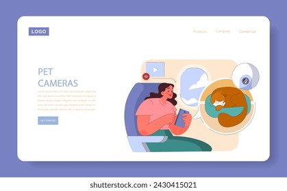 Pet Cameras concept. A serene moment as a woman watches her sleeping cat through a pet camera. Peace of mind from anywhere.