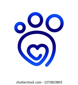 Pet care abstract vector logo, love in paw, simple logo