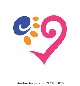 Pet care abstract vector logo, abstract love with palm, logo style