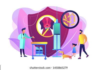 Pet care. Animal protection. Veterinary service, vet hospital. Rabies and your pet, home animals vaccination, rabies prevention program concept. Bright vibrant violet vector isolated illustration