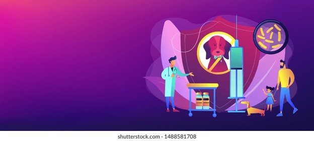 Pet care. Animal protection. Veterinary service, vet hospital. Rabies and your pet, home animals vaccination, rabies prevention program concept. Header or footer banner template with copy space.