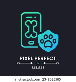 Pet Care app blue solid gradient desktop icon on black. Dog walking. Veterinarian services. E commerce. Pixel perfect 128x128, outline 4px. Glyph pictogram for dark mode. Isolated vector image