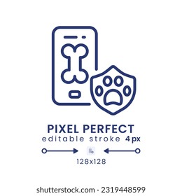 Pet Care app linear desktop icon. Dog walking. Veterinarian services. E commerce. Pixel perfect 128x128, outline 4px. GUI, UX design. Isolated user interface element for website. Editable stroke