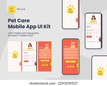 Pet Care App UI Kit Including Sign In, Sign Up Screens for Mobile Application or Responsive Website.