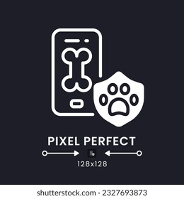 Pet Care app white solid desktop icon. Dog walking. Veterinarian services. E commerce. Pixel perfect 128x128, outline 4px. Silhouette symbol for dark mode. Glyph pictogram. Vector isolated image
