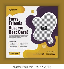 Pet care and boarding service social media post design or pet business web, online square banner template