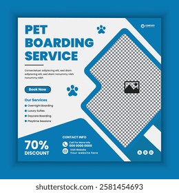 Pet care and boarding service social media post design or pet business web, online square banner template