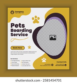 Pet care and boarding service social media post design or pet business web, online square banner template