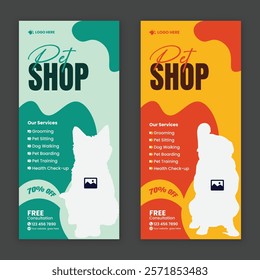 Pet care business rack card, DL flyer, leaflet, and handbill design template