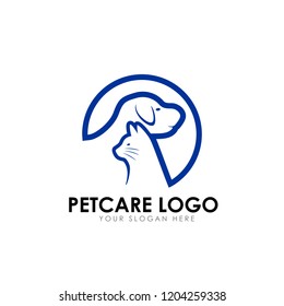 pet care and pet clinic logo design template. cat and dog vector silhouette