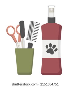 Pet care concept. Pet grooming tools set. Flat design.