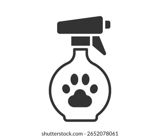 Pet care concept minimal illustration of a spray bottle with paw print. Ideal for pet grooming, veterinary services, and animal hygiene designs. Clean graphic element.