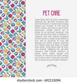 Pet Care Concept With Thin Line Icons Of Dog, Cat, Accessories, Food, Toys. Vector Illustration For Banner Or Web Page For Vet Clinic, Pet Shop Or Shelter.