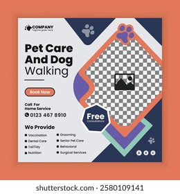 Pet care and dog walking Social Media Post design Or pet business web and online Square banner template