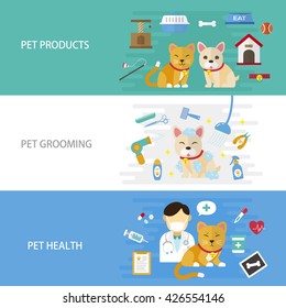 Pet Care Flat Design Illustration - Pet Products. Grooming And Healthcare Banner