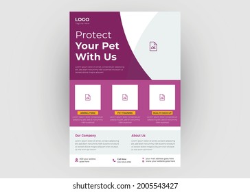 Pet care flyer design. Pet care flyer poster leaflet template. Animal care poster leaflet design.