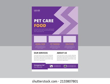 Pet Care Flyer Design. Faltblatt für die Sitzmöbel-Faltschachtel. Werbebanner-Werbebanner-Design des Pet Care Service. Cover, A4-Größe, Flügeldesign